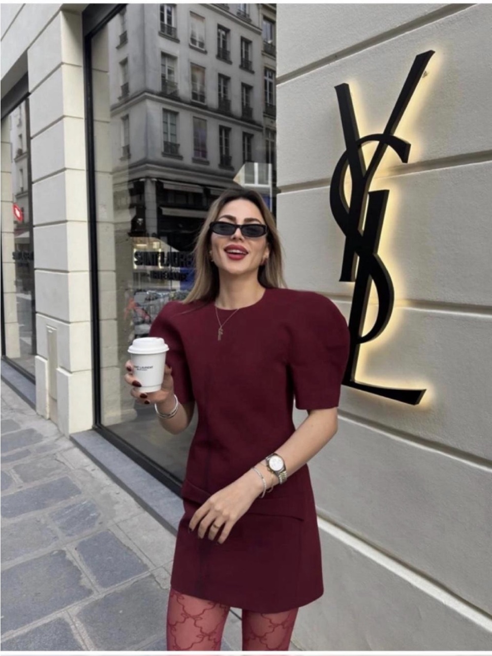 Zara Wine Red Mini Dress with Puff Sleeves